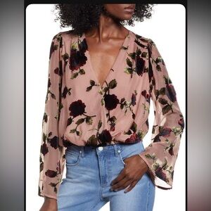 ASTR the Label Surplice Cut Velvet Top XS